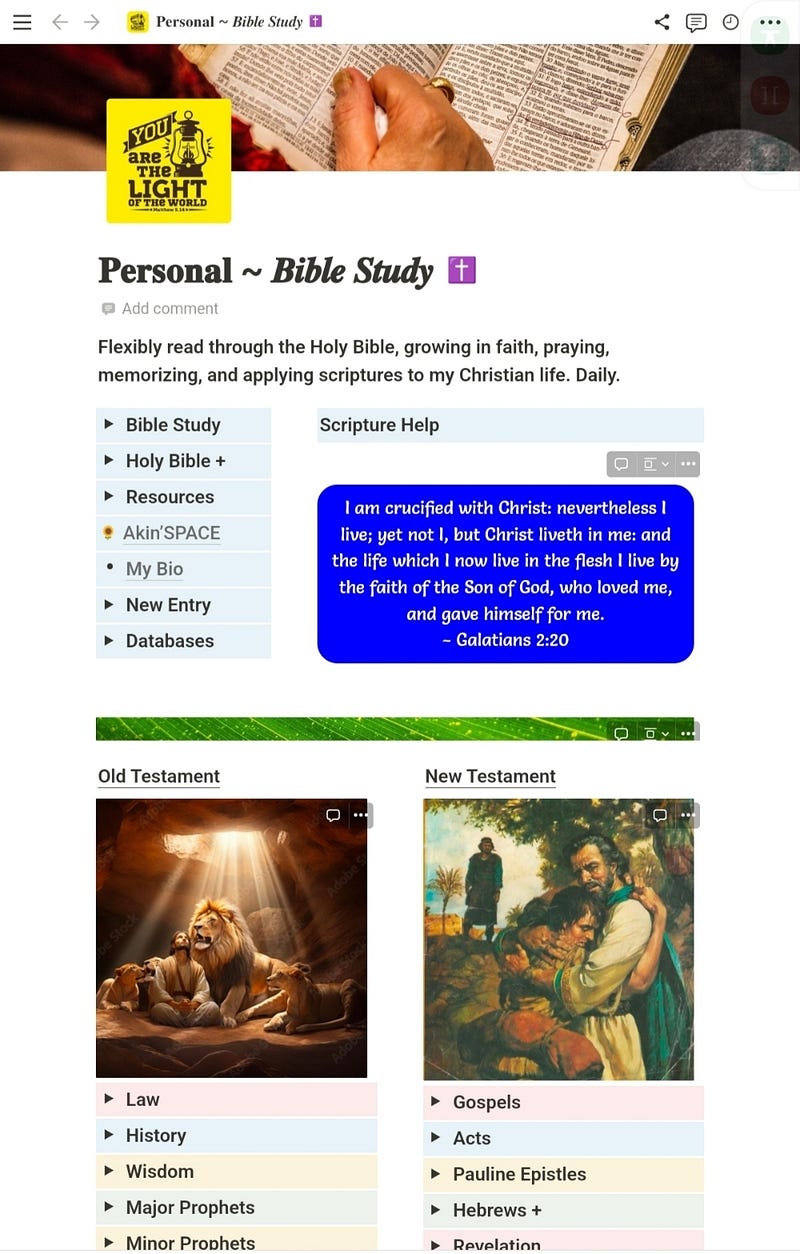 Personal Bible Study Notion template screenshot