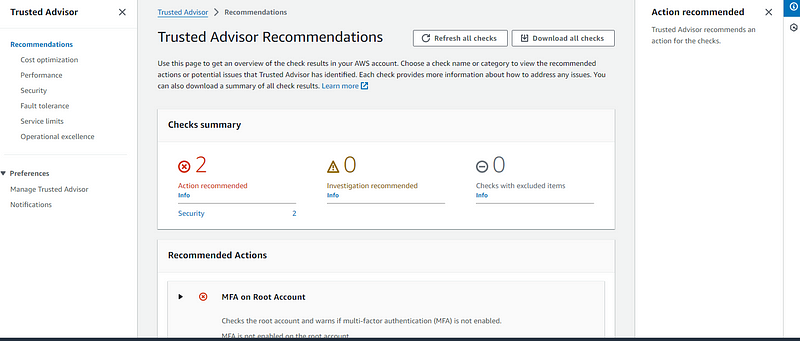 Overview of the AWS Trusted Advisor Console