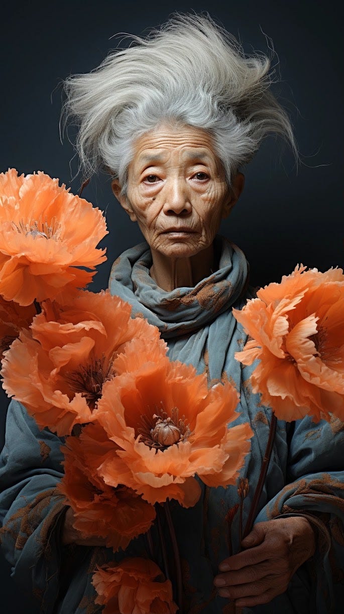 Original photo of an elderly woman