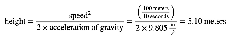 Equation showing the relation of height and speed