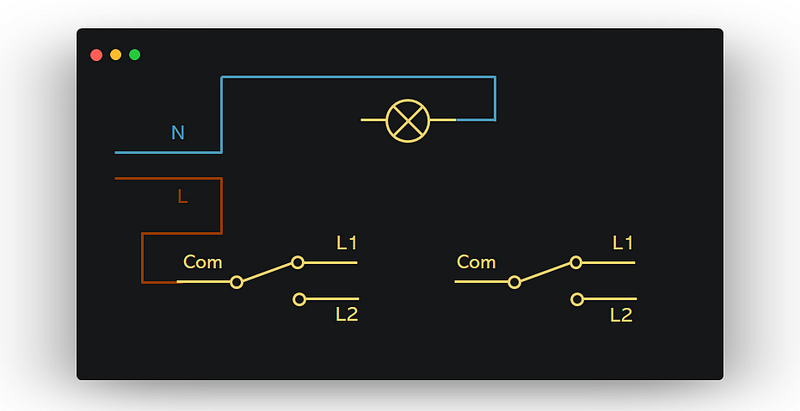 Wiring connections of switches and lamp