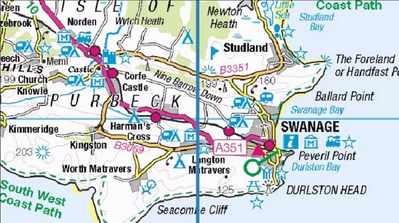 Map showing the alignment of three norths over Dorset