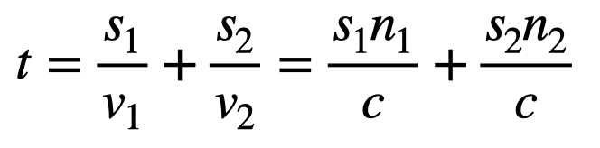 Total time equation for light travel