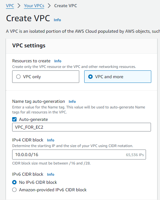 VPC Creation Configuration