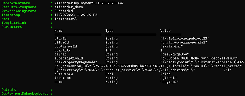 Skytap on Azure Deployment Output