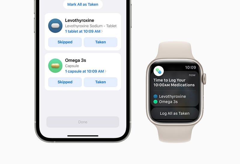 Medications app interface on Apple Watch