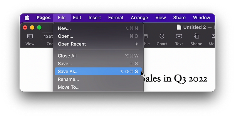 Accessing Save As on Mac