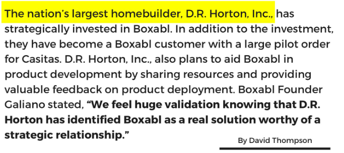 Announcement of Boxabl and D.R. Horton's partnership