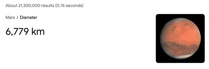 Image showcasing Mars' diameter.