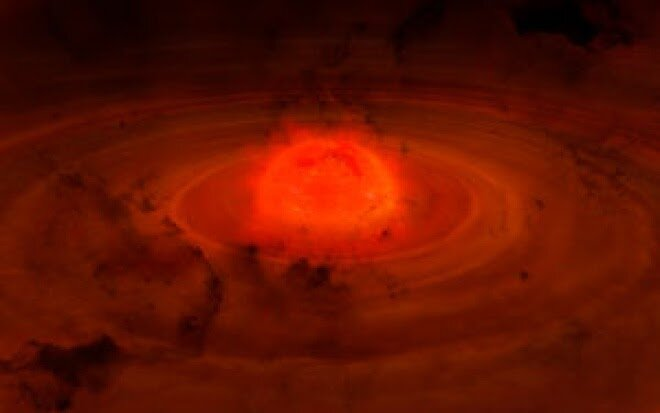 Artist's depiction of a protostar in formation