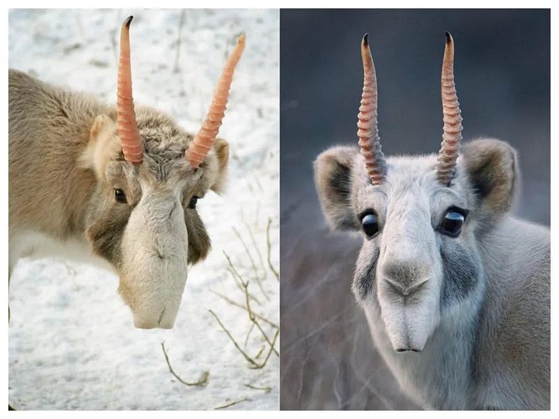 Critically endangered saiga antelope