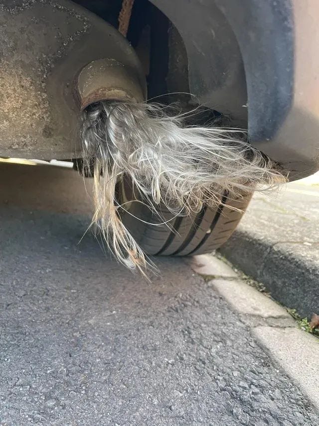 Fiberglass 'muffler hair' from car exhaust