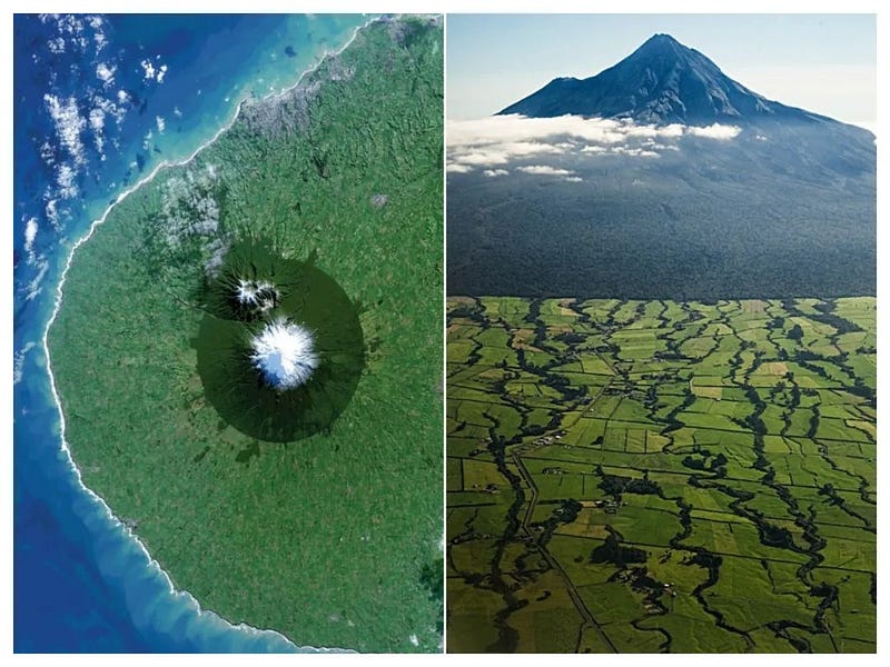 Aerial view of Mount Taranaki's forest reserve