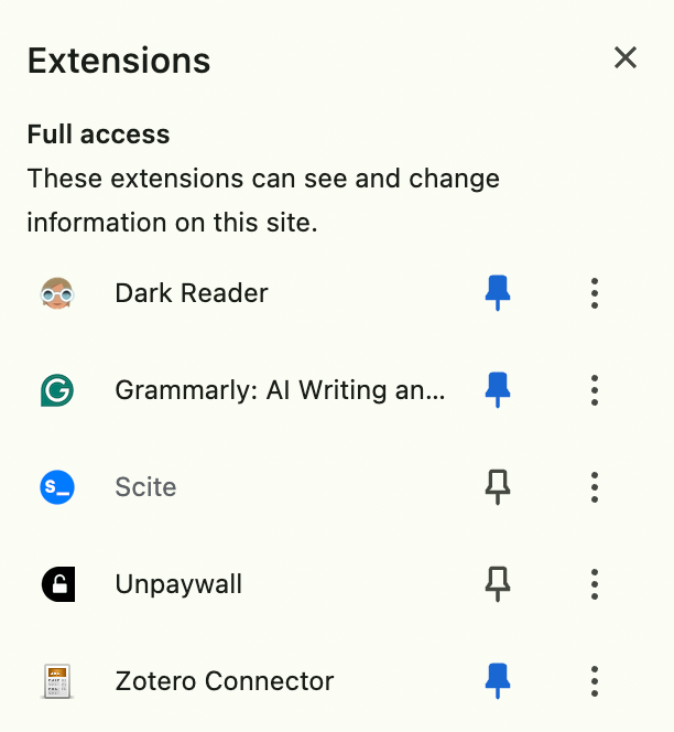 Pinning Zotero Connector