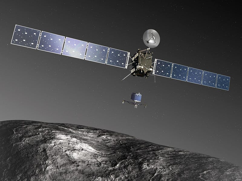 Artist's depiction of the Rosetta lander deployment